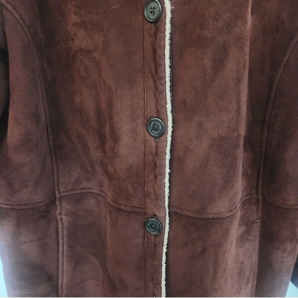 Lauren Ralph Lauren Vintage Sherpa Lined Brown Suede Coat Faux Size XL Winter - Picture 6 of 7
